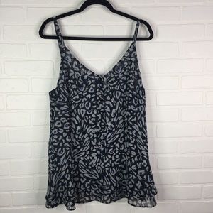Cabi Cheetah Tank Top Blouse Blue Black Large